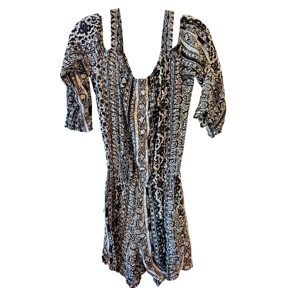 Apt. 9‎ Womens Black White Paisley Cold Shoulder Romper Size M Bohemian V-Neck